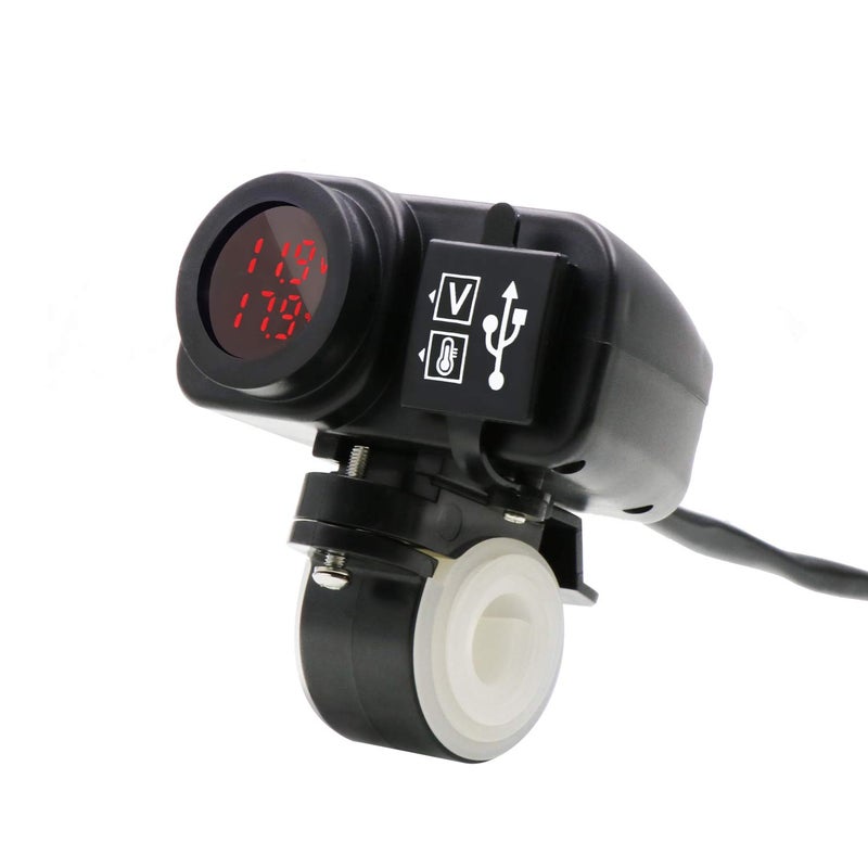 Timloon Waterproof Motorcycle 5V 3.1A Dual USB Charger & Voltage Temperature Display Voltmeter for 7/8 and 1" Handlebar Mounting - Image 1